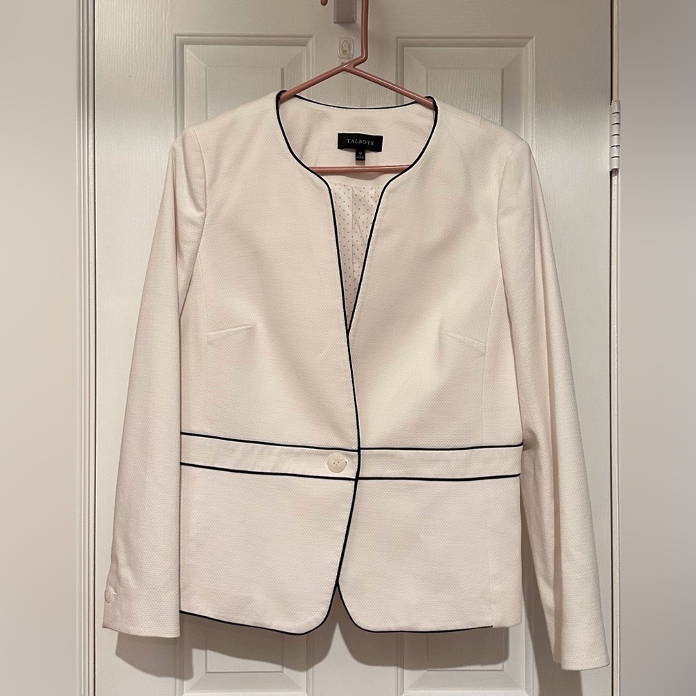 Talbots Women's White Blazer with Black Trim